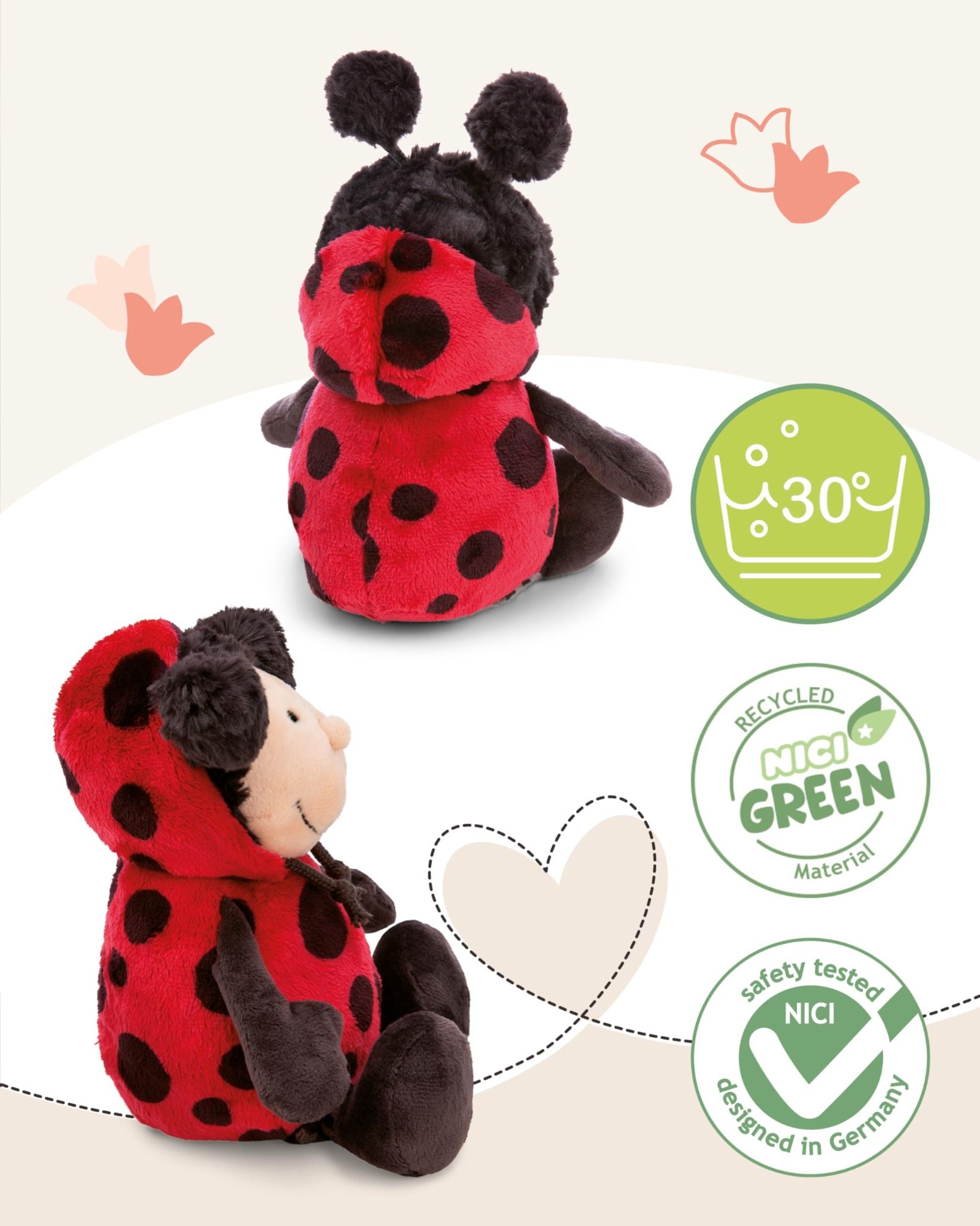  Thú nhồi bông 35cm 61636 |NICI Germany ladybug Dotti-Lotti cánh cam may mắn GO GREEN 