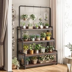 KỆ CÂY 3-4 TẦNG GỖ 15 LY ÓC CHÓ MÀU ĐEN - GM124 - Nội Thất IGA Việt Nam