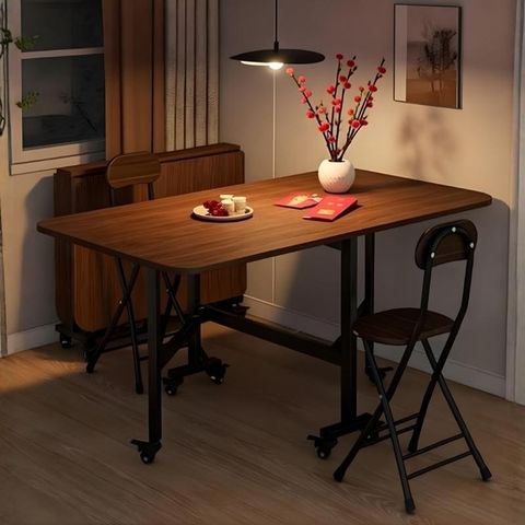 Bàn Ăn Thông Minh Gấp Gọn gỗ MDF kèm bánh xe tiện lợi - Màu vân gỗ óc chó - GM107