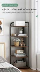 Kệ góc chữ V thép ống đa năng D16 (khung đen + gỗ óc chó ) - GM130