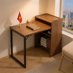 Bàn làm việc gấp gọn chân đen mặt óc chó GM230