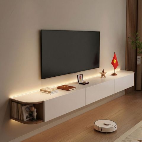 Kệ tivi treo tường thông minh 3 cánh mở tiện lợi cho không gian phòng khách hiện đại, sang trọng - GP326.01