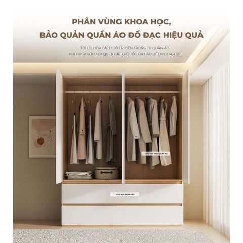 Tủ Quần Áo 4 Cánh To 1 Ngăn Kéo Trắng Vân Gỗ GP328.13