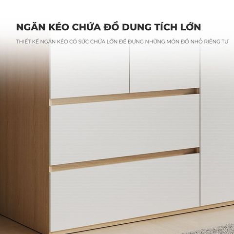 Tủ Quần Áo 4 Cánh To 1 Ngăn Kéo Trắng Vân Gỗ GP328.13