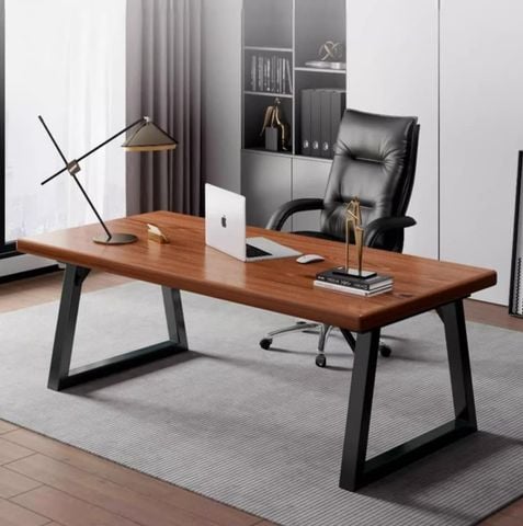 Bàn Làm Việc Chân Sắt Mặt Gỗ MDF Với Thiết Kế Sang Trọng, Hiện Đại - Đen/ Trắng Vân Gỗ - GM121