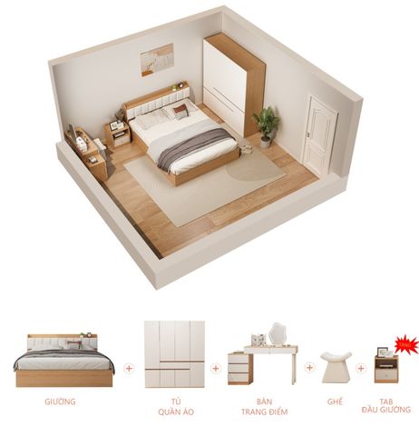 Combo giường tủ cho không gian phòng ngủ tối giản, hiện đại - CONCEPT.02 - Hết hàng