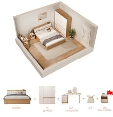 Combo giường tủ cho không gian phòng ngủ tối giản, hiện đại - CONCEPT.02 - Hết hàng