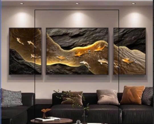 Bộ 3 tranh cửu ngư quần hội in canvas - GD-B4