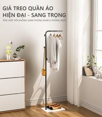 Cây treo quần áo uốn khung đen đế gỗ trắng - GM91 - Nội Thất IGA Việt Nam