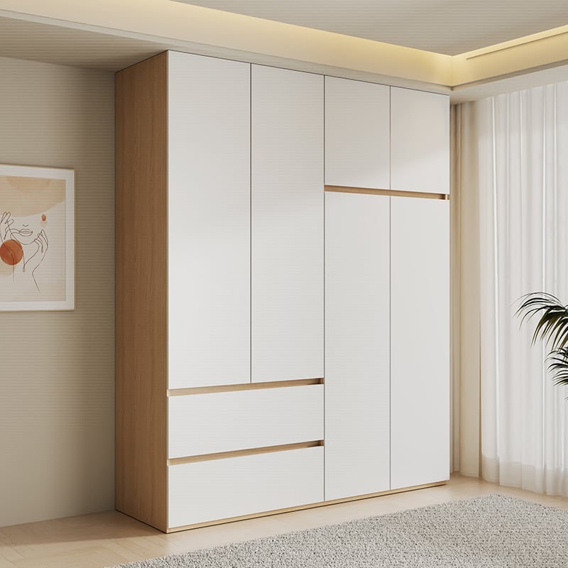 Tủ quần áo 4 cánh to 2 ngăn kéo trắng vân gỗ GP329.13