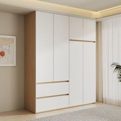 Tủ quần áo 4 cánh to 2 ngăn kéo trắng vân gỗ GP329.13