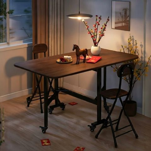 Bàn Ăn Thông Minh Gấp Gọn gỗ MDF kèm bánh xe tiện lợi - Màu vân gỗ óc chó - GM107