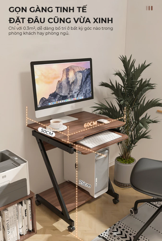 Bàn Làm Việc Chữ Z Khung Đen Gỗ Óc Chó GM220.26