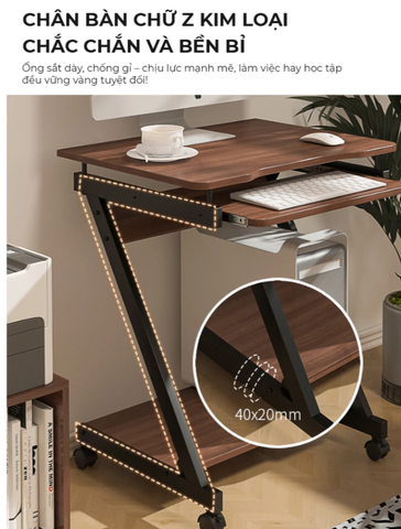 Bàn Làm Việc Chữ Z Khung Đen Gỗ Óc Chó GM220.26