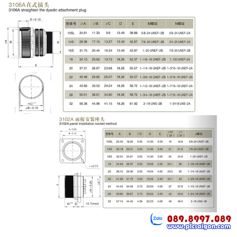  Đầu nối nguồn MS3106B32-17S, MS3108B32-17S 