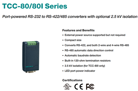  Bộ chuyển đổi RS232 sang RS422/ RS485 Moxa TCC-80 