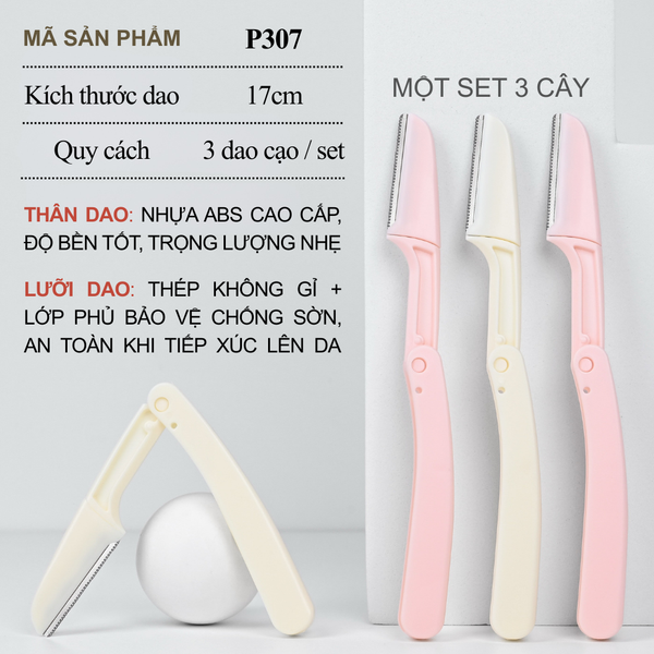  Bộ 3 Dao Cạo Lông Mày UUYP P307 Thiết Kế Gấp Gọn Tiện Lợi Có Răng Cưa Bảo Vệ 