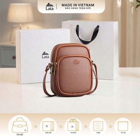  Hộp quà tặng túi đeo chéo nữ Lata HN117 Màu Bò đậm 