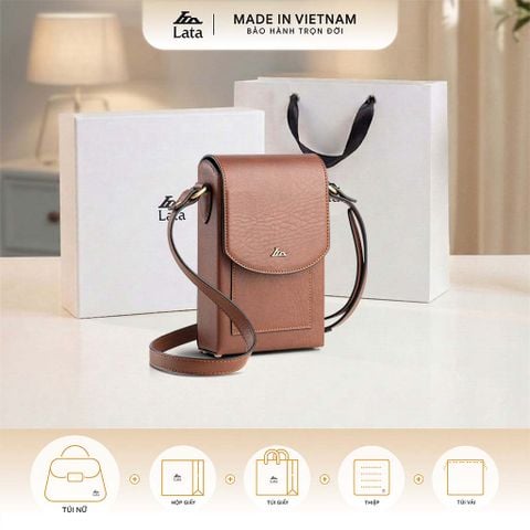 Hộ quà tặng túi đeo chéo nữ Lata HN128 Màu Bò đậm