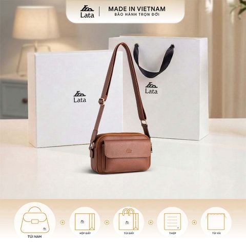  Hộp quà tặng túi đeo chéo nam Lata TN26 Màu Bò đậm 