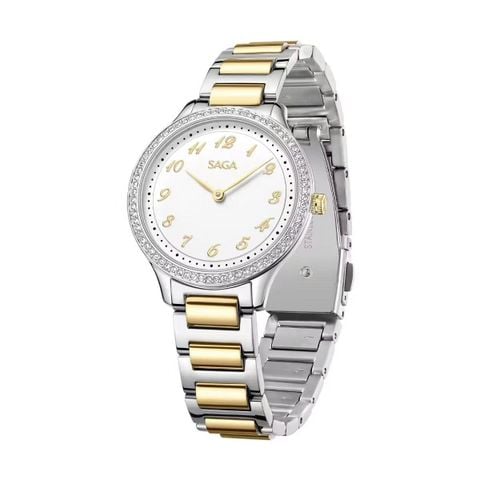  Saga Super Slim 54540-SVWTTTG-2 – Nữ – Quartz (Pin) – Mặt Số 32mm – Kính Cứng – Đính 72 Viên Pha Lê Cao Cấp – Thiết Kế Siêu Mỏng 
