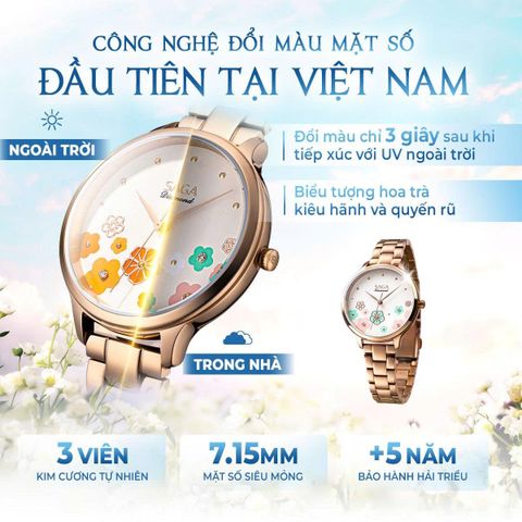  Saga Chroma Dance 54390-LGCRLG-2 – Nữ – Quartz (Pin) – Mặt Số 34mm – Kính Cứng – Mặt Số Đổi Màu – Đính Kim Cương 