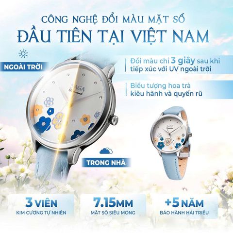  Saga Chroma Dance 54390-SVCRBL-2 – Nữ – Quartz (Pin) – Mặt Số 34mm – Kính Cứng – Mặt Số Đổi Màu – Đính Kim Cương 