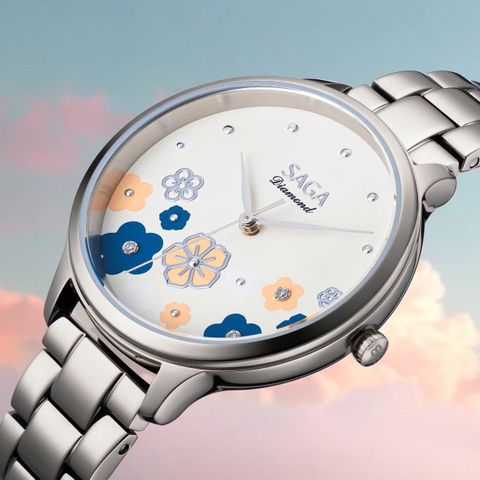  Saga Chroma Dance 54390-SVCRSV-2 – Nữ – Quartz (Pin) – Mặt Số 34mm – Kính Cứng – Mặt Số Đổi Màu – Đính Kim Cương 