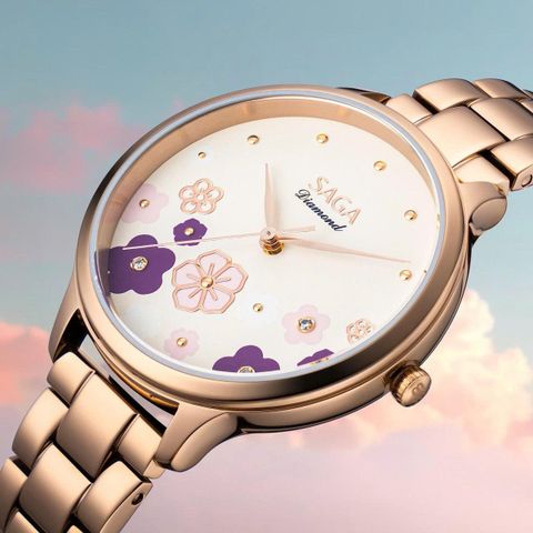 Saga Chroma Dance 54390-LGCRLG-2A – Nữ – Quartz (Pin) – Mặt Số 34mm – Kính Cứng – Mặt Số Đổi Màu – Đính Kim Cương 