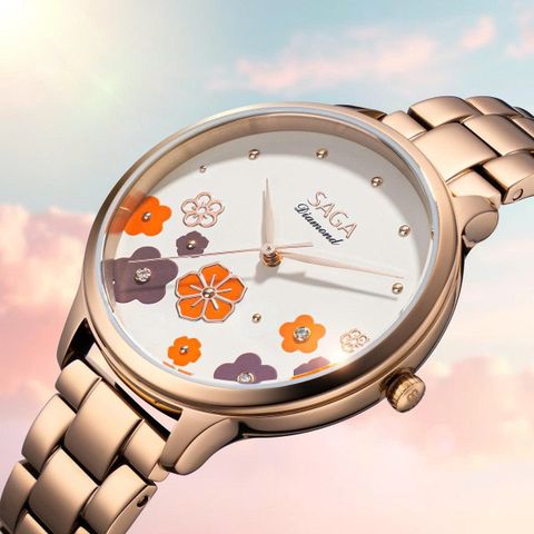 Saga Chroma Dance 54390-LGCRLG-2A – Nữ – Quartz (Pin) – Mặt Số 34mm – Kính Cứng – Mặt Số Đổi Màu – Đính Kim Cương 