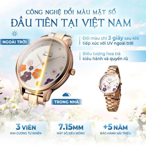  Saga Chroma Dance 54390-LGCRLG-2A – Nữ – Quartz (Pin) – Mặt Số 34mm – Kính Cứng – Mặt Số Đổi Màu – Đính Kim Cương 