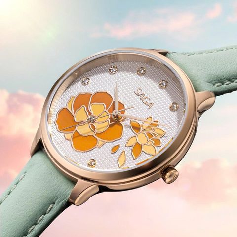  Saga Chroma Dance 54390-LGWTGR-2 – Nữ – Quartz (Pin) – Mặt Số 34mm – Kính Cứng – Mặt Số Đổi Màu, Đính Pha Lê 