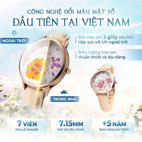  Saga Chroma Dance 54390-LGWTYL-2 – Nữ – Quartz (Pin) – Mặt Số 34mm – Kính Cứng – Mặt Số Đổi Màu, Đính Pha Lê 