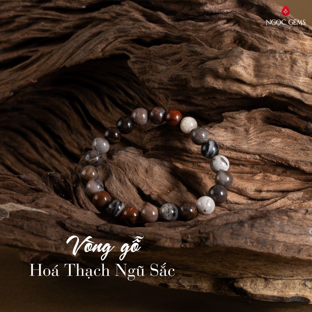 Vòng tay gỗ hoá thạch ngũ sắc