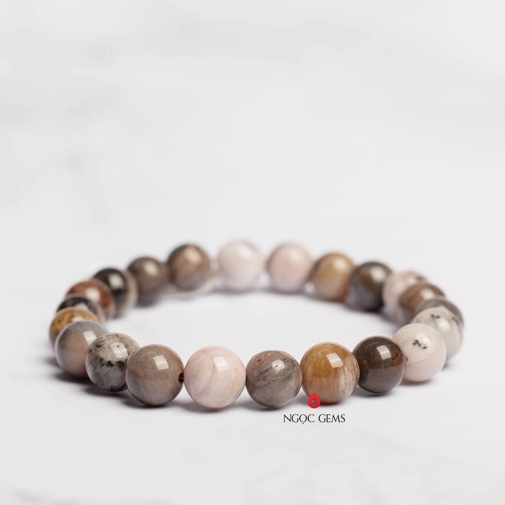 Vòng tay gỗ hoá thạch ngũ sắc