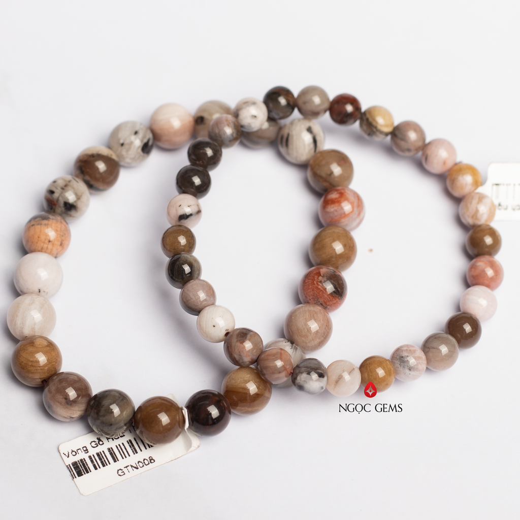 Vòng tay gỗ hoá thạch ngũ sắc