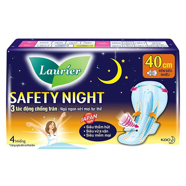 BVS Laurier Safety Night Ban Đêm 40cm 4 Miếng