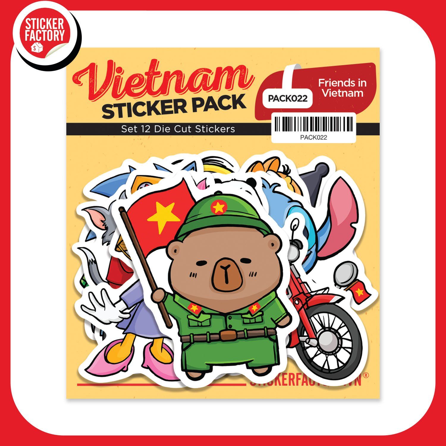 PACK022 Friends in Vietnam - Set 12 Die Cut Sticker Pack