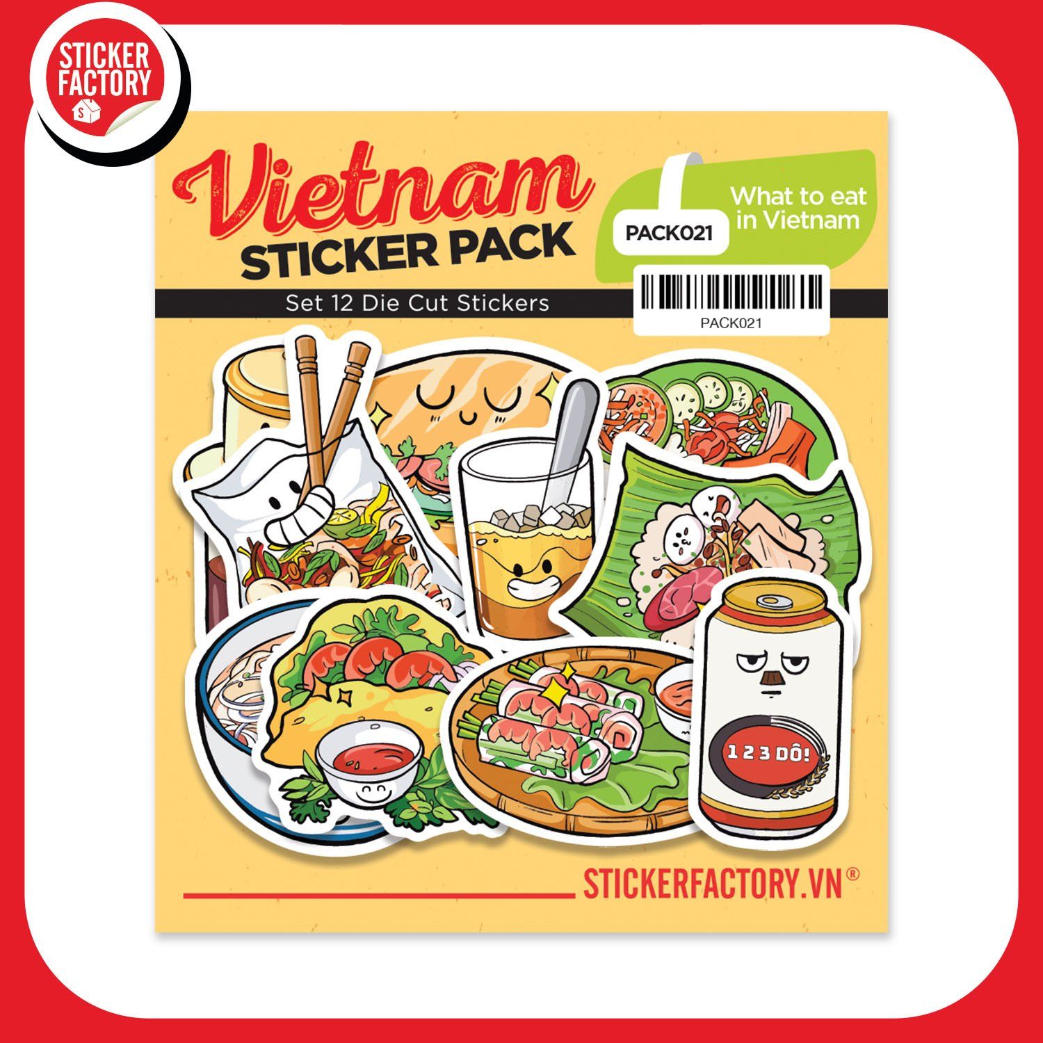 PACK021 What to eat in Vietnam - Set 12 Die Cut Sticker Pack