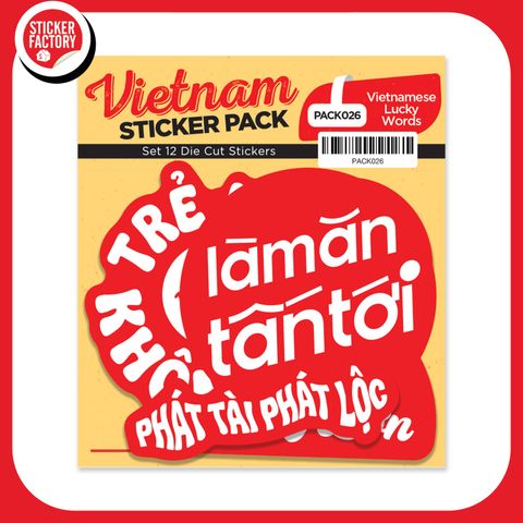  PACK026 Vietnamese Lucky Words - Set 12 Die Cut Sticker Pack 