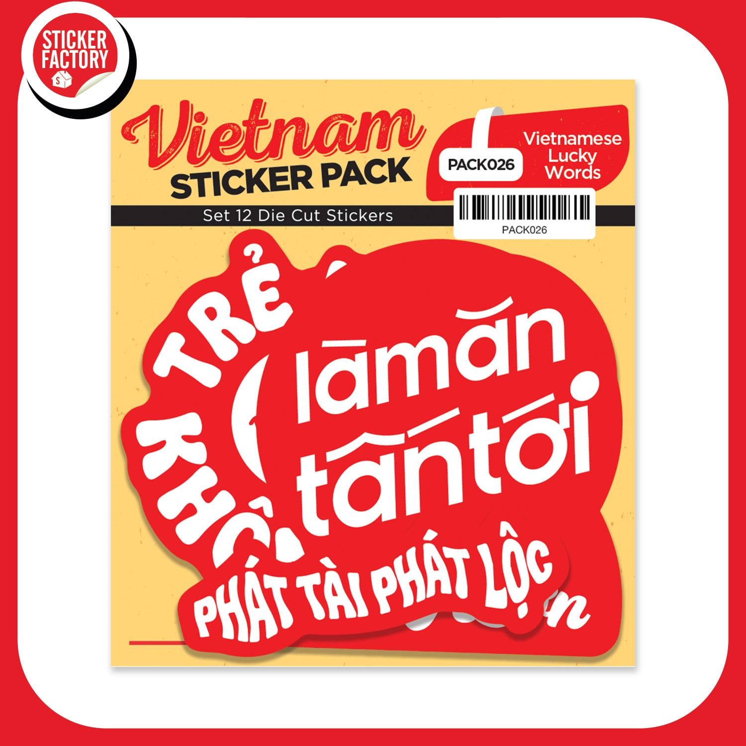 PACK026 Vietnamese Lucky Words - Set 12 Die Cut Sticker Pack