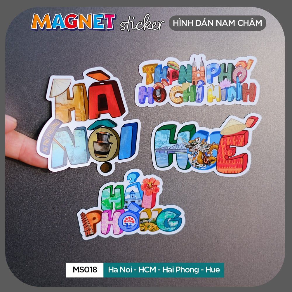 MS018 HANOI-HCM-HAIPHONG-HUE - Set 4 Magnet Sticker - Hình dán nam châm