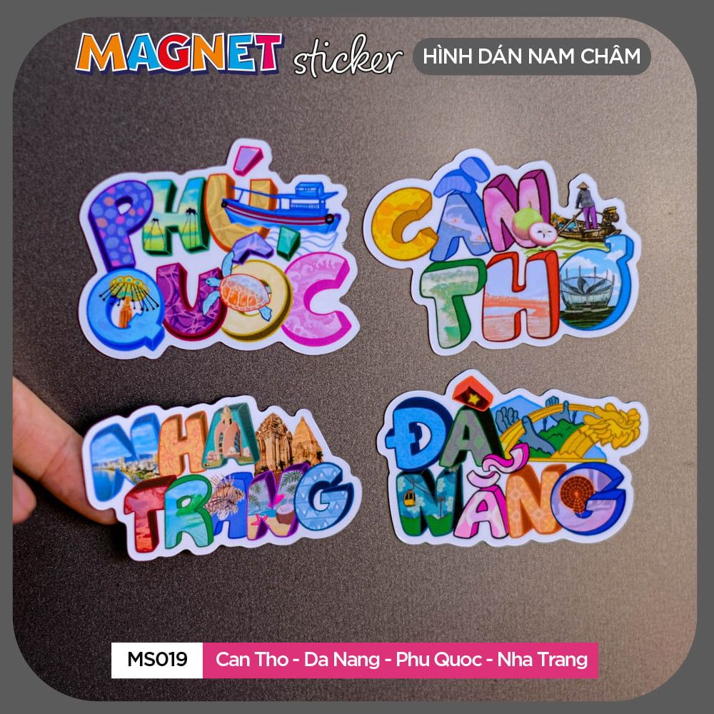 MS019 CANTHO-DANANG-PHUQUOC-NHATRANG - Set 4 Magnet Sticker - Hình dán nam châm