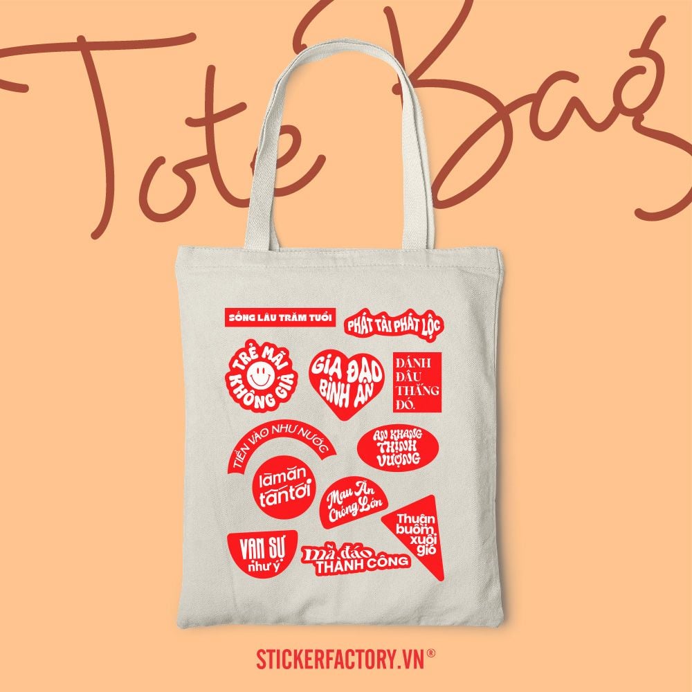 TOTE039 Vietnamese Lucky Words - Túi Tote Canvas Bag