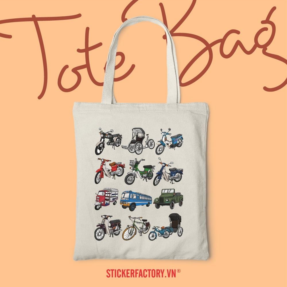 TOTE034 Vietnamese Vintage Vehicles - Túi Tote Canvas Bag