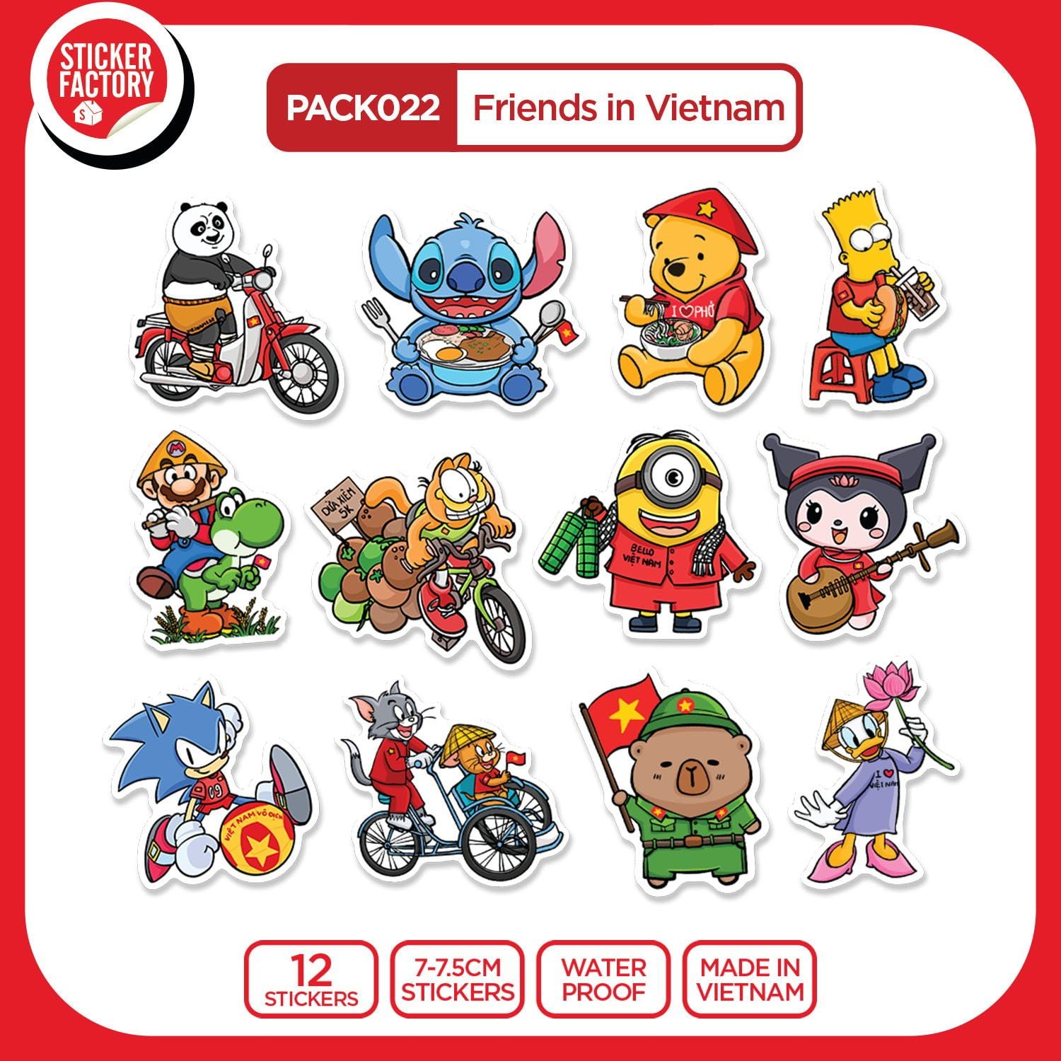 PACK022 Friends in Vietnam - Set 12 Die Cut Sticker Pack