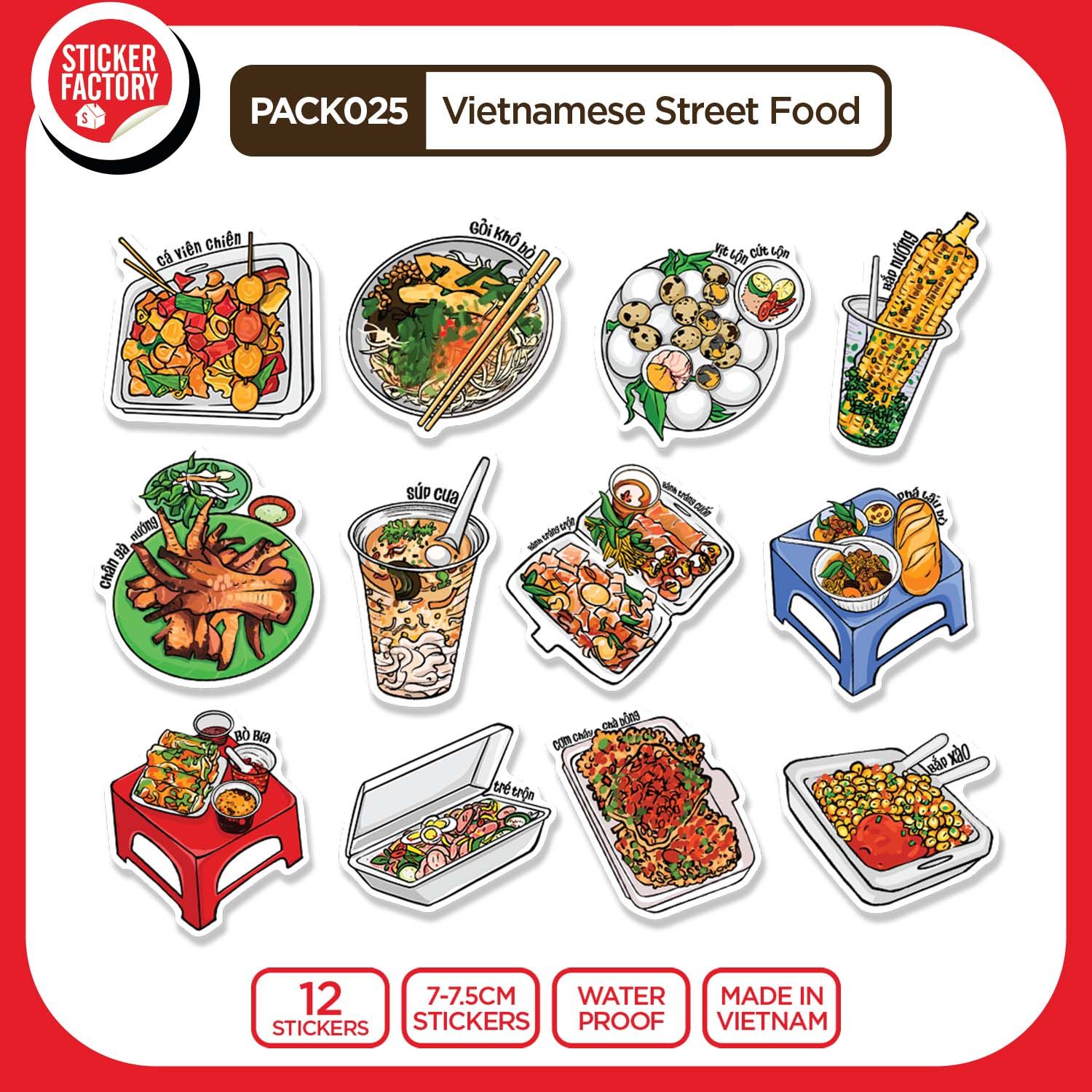 PACK025 Vietnamese Street Food - Set 12 Die Cut Sticker Pack