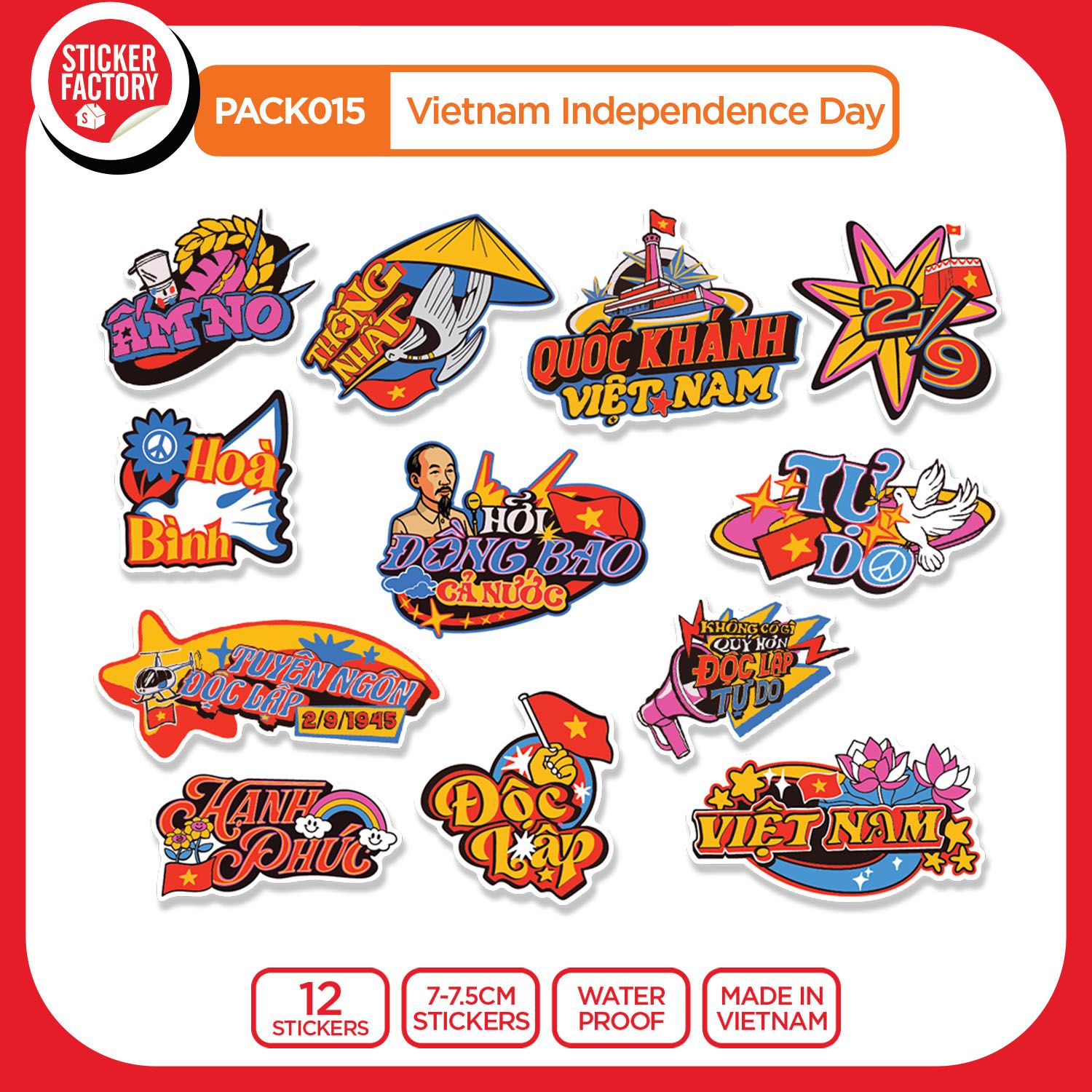 PACK015 Vietnam Independence Day - Set 12 Die Cut Sticker Pack