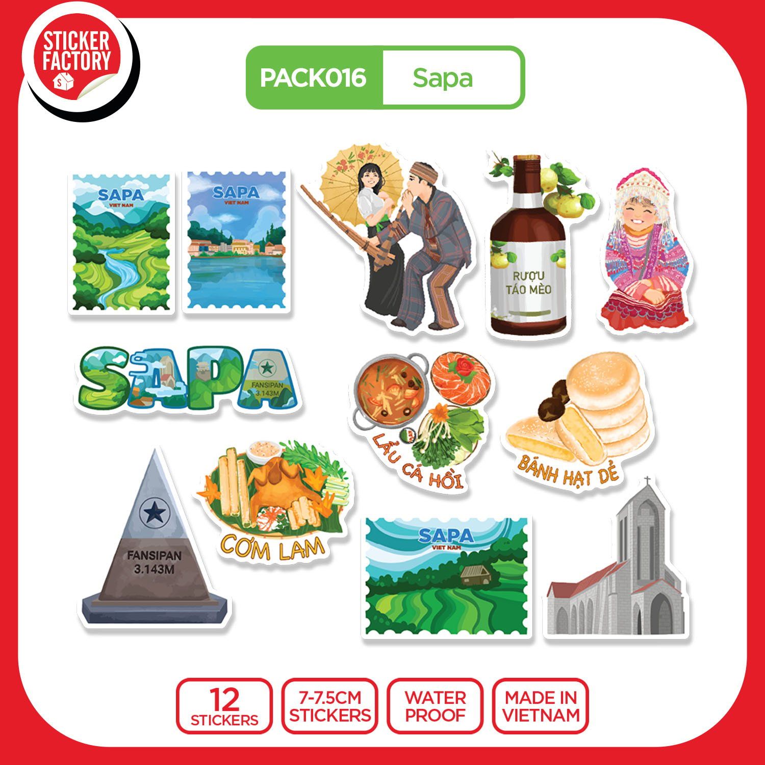 PACK016 Sapa - Set 12 Die Cut Sticker Pack