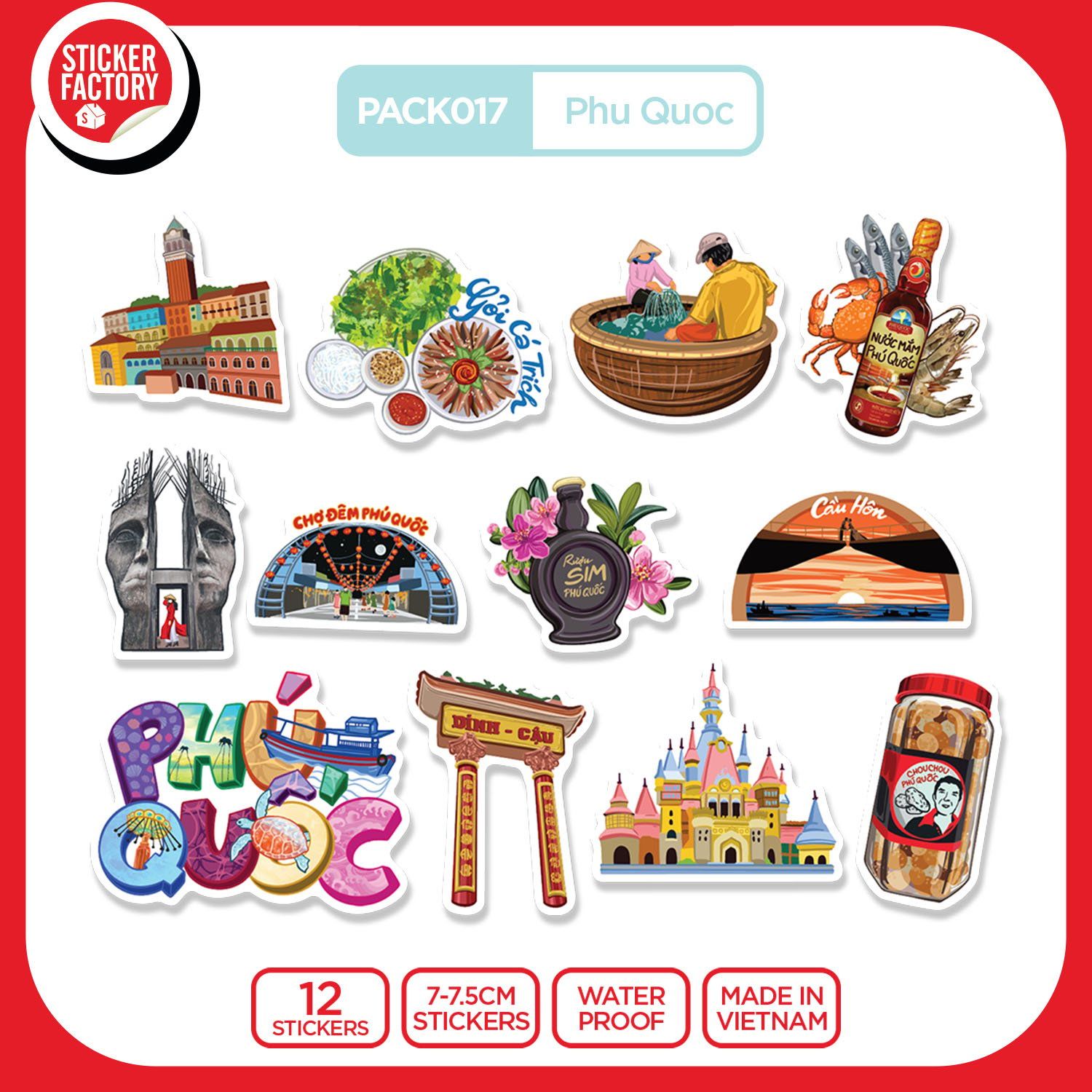PACK017 Phu Quoc - Set 12 Die Cut Sticker Pack